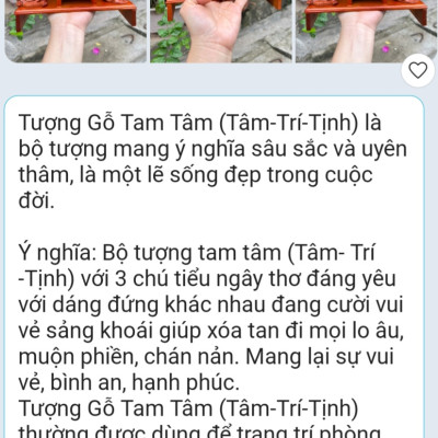 Bộ tượng tam tâm tịnh bằng gỗ hương đá kt 15×8×9cm +kèm thêm kỷ đế 