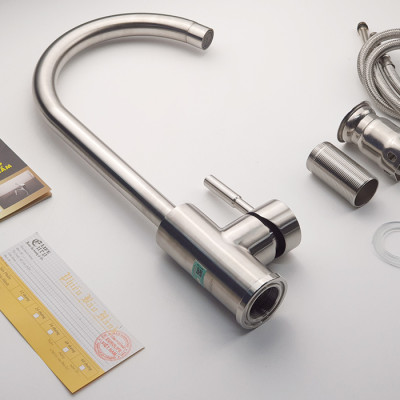 Vòi rửa chén nóng lạnh Inox SUS 304 nguyên khối Eurolife EL-KM09 (Trắng vàng)