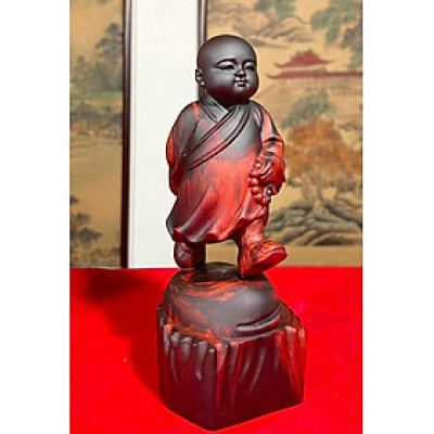 Tượng vạn sự tùy duyên chú tiểu ,bằng trắc đỏ đen ,siêu nét đẹp kt cao 20cm