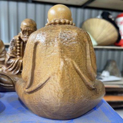 Tượng đạt ma sư tổ ngồi thiền bằng gỗ bách xanh thơm nức kt 15×14×9cm