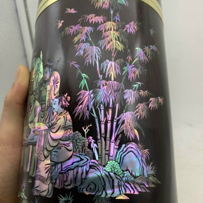 Hộp đựng trà ,chè bằng gỗ trắc đỏ đen kết hợp với khảm óc đỏ siêu víp kt 21×11.5cm