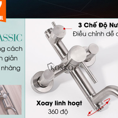 Sen cây tắm đứng nóng lạnh inox 304 KOSKO (BH 24 THÁNG), sen tắm nóng lạnh tròn T