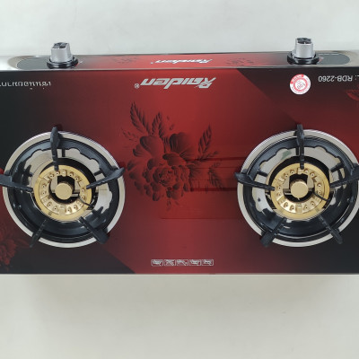 Bếp ga đôi kiếng cường lực Raiden RDB2260, đầu đốt đồng thau nguyên khối phi 100mm-Hàng chính hãng