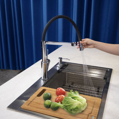 Vòi rửa bát thân mềm Konox, Model Bian, Bề mặt mạ PVD Chrome 5 lớp, Lõi đồng tiêu chuẩn CW617N, Linh kiện phụ trợ dòng chảy nhập khẩu châu Âu, Bảo hành chính hãng 5 năm, Hàng chính hãng