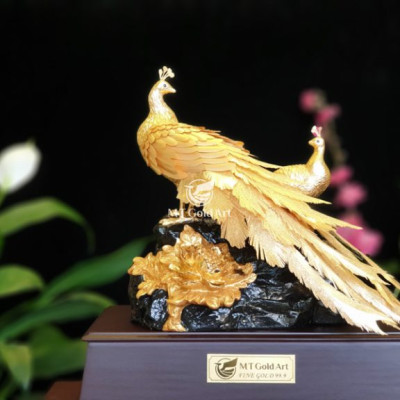 Tượng Đôi Chim Công Dát Vàng 24K (M02) MT Gold Art- Hàng chính hãng, trang trí nhà cửa, quà tặng dành cho sếp, đối tác, khách hàng.