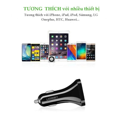 Ugreen UG40284CD124TK 29W màu Đen Bộ sạc ô tô 3 cổng USB - HÀNG CHÍNH HÃNG