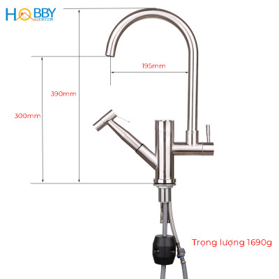 Vòi rửa chén nóng lạnh đa năng kèm vòi xịt inox 304 Hobby Home Decor RCG