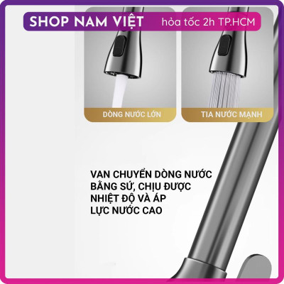 Vòi Rửa Chén Nóng Lạnh INOX 3 Chế Độ Nước Với Dây Rút