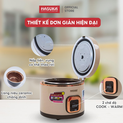 Nồi cơm điện HASUKA HSK-868 PLUS dung tích 1.8L, công suất 900W, lòng niêu dầy phủ chống dính ceramic, chống xước siêu bền - Hàng chính hãng