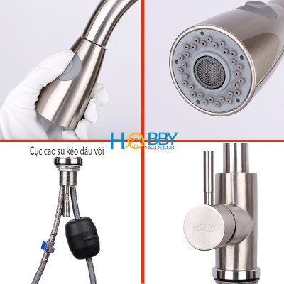 Vòi rửa chén dây rút nóng lạnh 2 chế độ inox 304 Hobby Home Decor VDR1