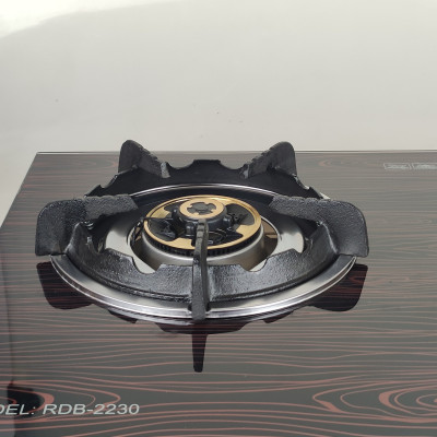 Bếp ga đôi kiếng cường lực Raiden RDB2230A, đầu đốt đồng mũ K38, kiềng men 5 ly-Hàng chính hãng