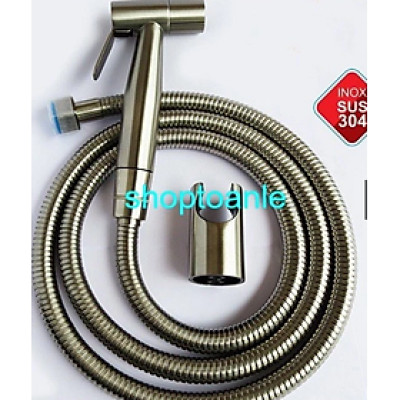 Trọn bộ đầy đủ vòi xịt vệ sinh INOX 304 gồm cả dây sen và đế cài ( Xịt bồn cầu inox 304 )