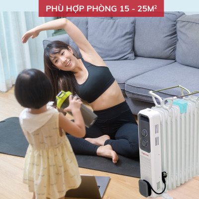 Máy sưởi dầu không khô da Nhật Bản nhập khẩu FUJIHOME OH8411 11 thanh , máy sưởi ấm điện không đốt oxi, tự động ngắt mini - Hàng chính hãng