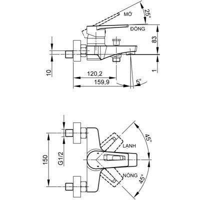 Vòi Sen Tắm Đồng Thau Mạ Crome Nóng Lạnh LUXTA L2226SX5 Tay Sen Tắm TX22 điều chỉnh 3 chế độ