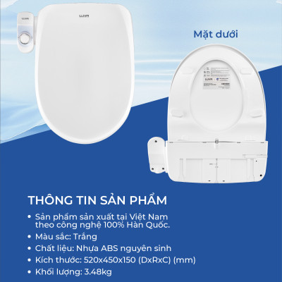 Nắp Bồn Cầu Thông Minh LUVA LB525 Xuất Hàn Quốc, BH 3 năm Đổi Lỗi 100 Ngày, Công Nghệ Hàn Siêu Âm