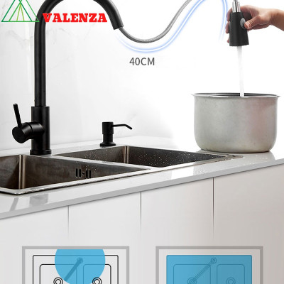 Vòi nước rửa chén nano nóng lạnh dây rút Valenza inox 304 kháng khuẩn cao cấp vòi rửa chén nano kháng khuẩn Valenza sus 304 cao cấp