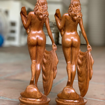 Tượng cô gái thiếu nữ tượng nghệ thuật trang trí bằng gỗ hương đá kt cao 30cm