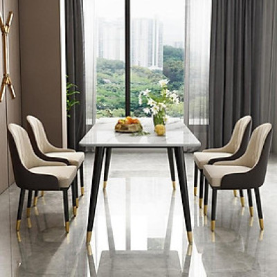 Bộ bàn ăn mặt đá chống trầy xước chống thấm vân chọn kèm 4 ghế monet có tay