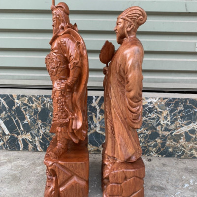 Cặp văn võ song toàn, khổng minh ,quan công  bằng gỗ hương đá kt cao 20×9×8cm