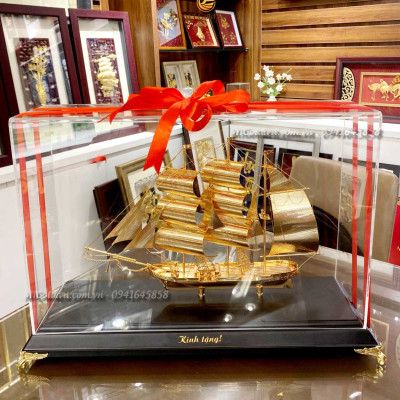 Mô hình thuyền buồm mạ vàng MT Gold Art(510 x 180x 340 mm) L53- Hàng chính hãng, quà tặng dành cho sếp, khách hàng, đối tác