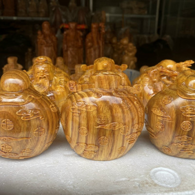 Bộ tam đa trứng phúc lộc thọ bằng gỗ huyết long đẹp long lanh kt 10×10×9cm