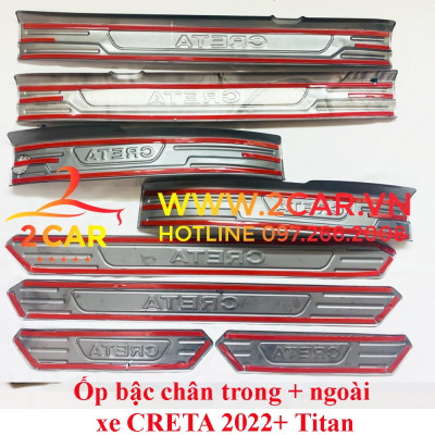 Ốp bậc cửa, nẹp bước chân trong, ngoài xe Hyundai Creta 2022- 2023 chất liệu Titan cao cấp