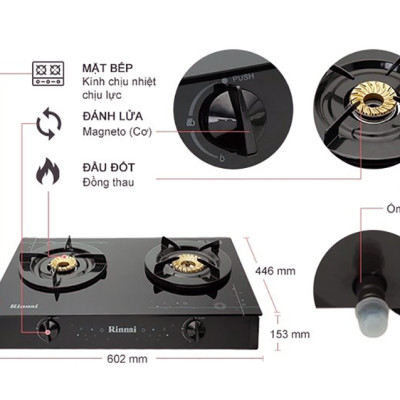 Bếp Ga Dương Đôi Rinnai RV-6Double Glass(B) - Đen- Hãng chính hãng