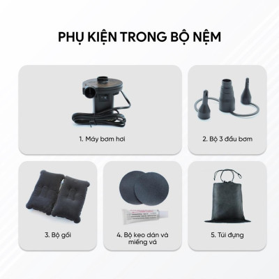 Giường Nệm Hơi Ô Tô Cao Cấp - Đệm Ô Tô Cho Xe 5,7 Chỗ - Phiên Bản Chống Nóng Lưng - 