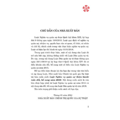 Luật Nghĩa vụ quân sự (hiện hành) (sửa đổi, bổ sung năm 2019) (bản in 2024)