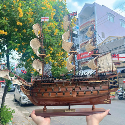 Mô Hình Thuyền Gỗ Phong Thủy Gia Nhiên, Thuyền Buồm Gỗ HMS VICTORY chất liệu gỗ tràm chuẩn xuất khẩu