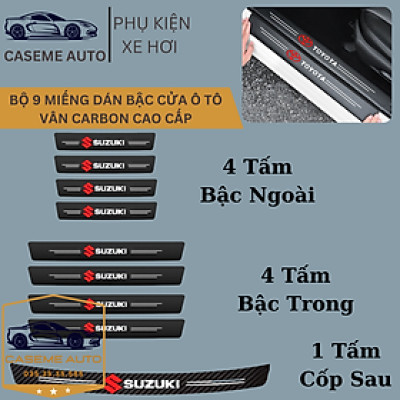 [SUZUKI] Bộ 9 Miếng Dán Vân Carbon Chống Trầy Xước Bậc Cửa Ô Tô Dành Cho Hãng Xe SUZUKI - Hàng Chính Hãng