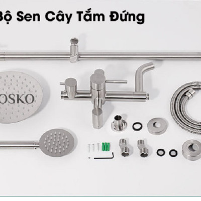 Sen cây tắm đứng nóng lạnh inox 304 KOSKO (BH 24 THÁNG), sen tắm nóng lạnh tròn T