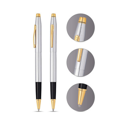 Bút Ký Doanh Nhân Cao Cấp CROSS Classic Century Medalist Mạ Chrome Bóng Họa Tiết Vàng 23KT