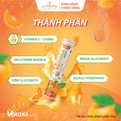 Viên sủi Veroka Multi cung cấp 12 vitamin hỗ trợ bổ sung năng lượng tăng cường sức đề kháng (20 viên) - Nutramed