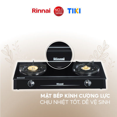Bếp gas dương Rinnai RV-6Double Glass (Sp) mặt bếp kính và kiềng bếp men - Hàng chính hãng.