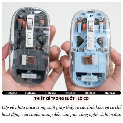 Chuột Không Dây bluetooth 5.1 hiệu WiWU Crystal WM105 - Sạc USB C, Chuột không dây cho MacBook/Laptop, cho iPhone, cho iPad, Nhẹ, Kết Nối 2.4G,, Không Độ Trễ, silend mode (im lặng), thiết kế trong suốt lợ cơ - Hàng nhập khẩu