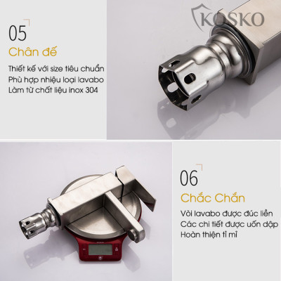 Vòi lavabo nóng lạnh inox 304 KOSKO, vòi sen tắm nóng lạnh chất lượng LOẠI 1