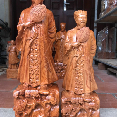 Tượng khổng minh gia cát lượng bằng gỗ hương đá kt cao 60×16×15cm