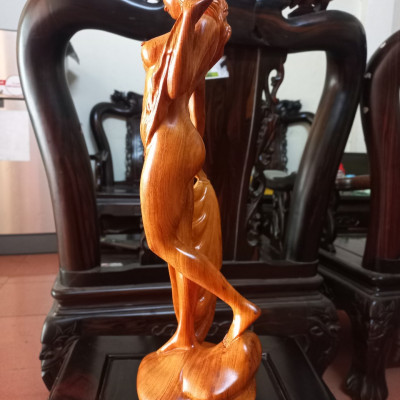 Tượng chân dung nghệ thuật cô gái thiếu nữ bán hỏa thân bằng gỗ hương đá kt cao 50×17×13.5cm  