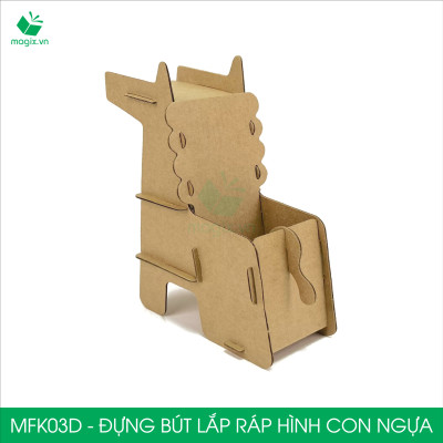MFK03D - Đựng bút lắp ráp hình con ngựa, đồ đựng bút hình thú bằng giấy carton siêu cứng