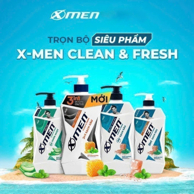 Tắm Gội Dưỡng Xmen Clean & Fresh 3in1 Sạch Gàu Chai 610g