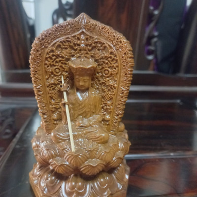 Tượng phật tam thánh mini để ôtô ,bằng gỗ bách xanh thơm nức kt cao 14×8×8cm 