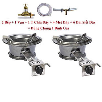 Combo 2 Bếp Gas Khè Công Nghiệp Sơn Tĩnh Điện GDV Kèm Van Dây T Chia Dùng Chung 1 Bình Gas - Hàng Chính Hãng