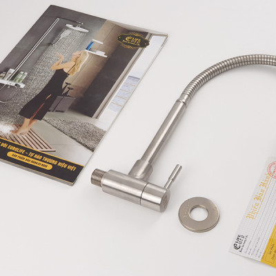 Vòi rửa chén lạnh âm tường Inox SUS 304, cần lò xo Eurolife EL-RC10 (Trắng vàng)