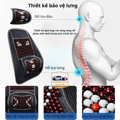 Lót Ghế Hạt Gỗ Nâng Lưng Thoáng Khí Cao Cấp Có Tựa Lưng – Hỗ Trợ Cột Sống, Giảm Đau Mỏi, Thoáng Mát - Hàng Nhập Khẩu