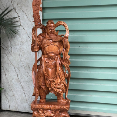 Tượng quan công cầm đao trấn ải bằng gỗ hương đá tuyệt đẹp kt cao 40×16×11cm