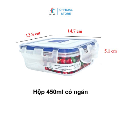 [TẶNG KHAY RÁO NƯỚC] Bộ 3 Hộp Đựng Thực Phẩm Có Vách Ngăn VIETSON 450ml Nắp Khóa 4 Cạnh Kín Hơi