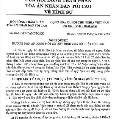 Hệ Thống Các Nghị Quyết Của Hội Đồng Thẩm Phán Tòa Án Nhân Dân Tối Cao Về Hình Sự Và Tố Tụng Hình Sự Từ Năm 1986 Đến 2023 (Dành Cho Phẩm Phán, Thẩm Tra Viên, Hội Thẩm, Kiểm Soát Viên, Luật Sự Và Các Học Viên Tư Pháp)