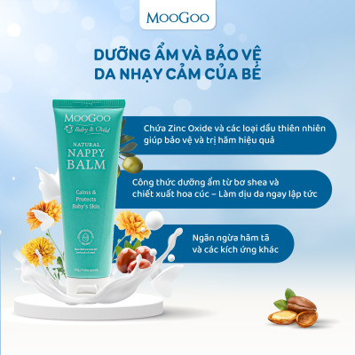 Kem chống hăm tã cho bé sơ sinh từ 0M+ MooGoo tuýp 50g, 120g Baby Nappy Balm - Hàng Úc chính hãng