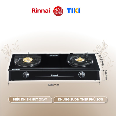 Bếp gas dương Rinnai RV-6Double Glass (Sp) mặt bếp kính và kiềng bếp men - Hàng chính hãng.